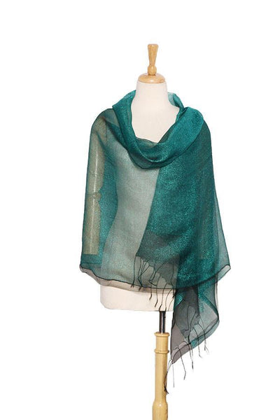 wrap organza silk shawl scarf viscose silver dark threads yangtze