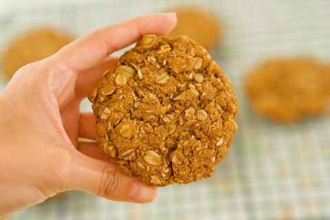 Teelixir easy and delicious simple recipes Classic Coconut Anzac Biscuits with Medicinal Mushroom extract powder wild chaga reishi cordyceps lion's mane shiitake turkey tail maitake agaricus for immune system support health wellbeing vegan gluten free
