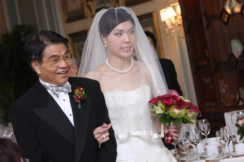 Bride walking down aisle with father