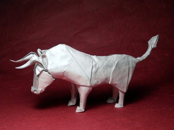 An origami bull made with wet-folding technique