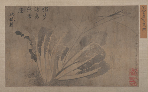 Chinese-style painting of a cabbage and insects
