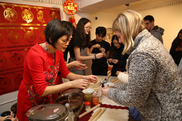 Christine Wong leading dumpling-making demo at Pearl River Mart