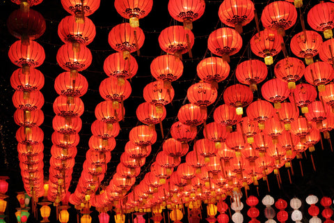 A gorgeous display of many red lanterns