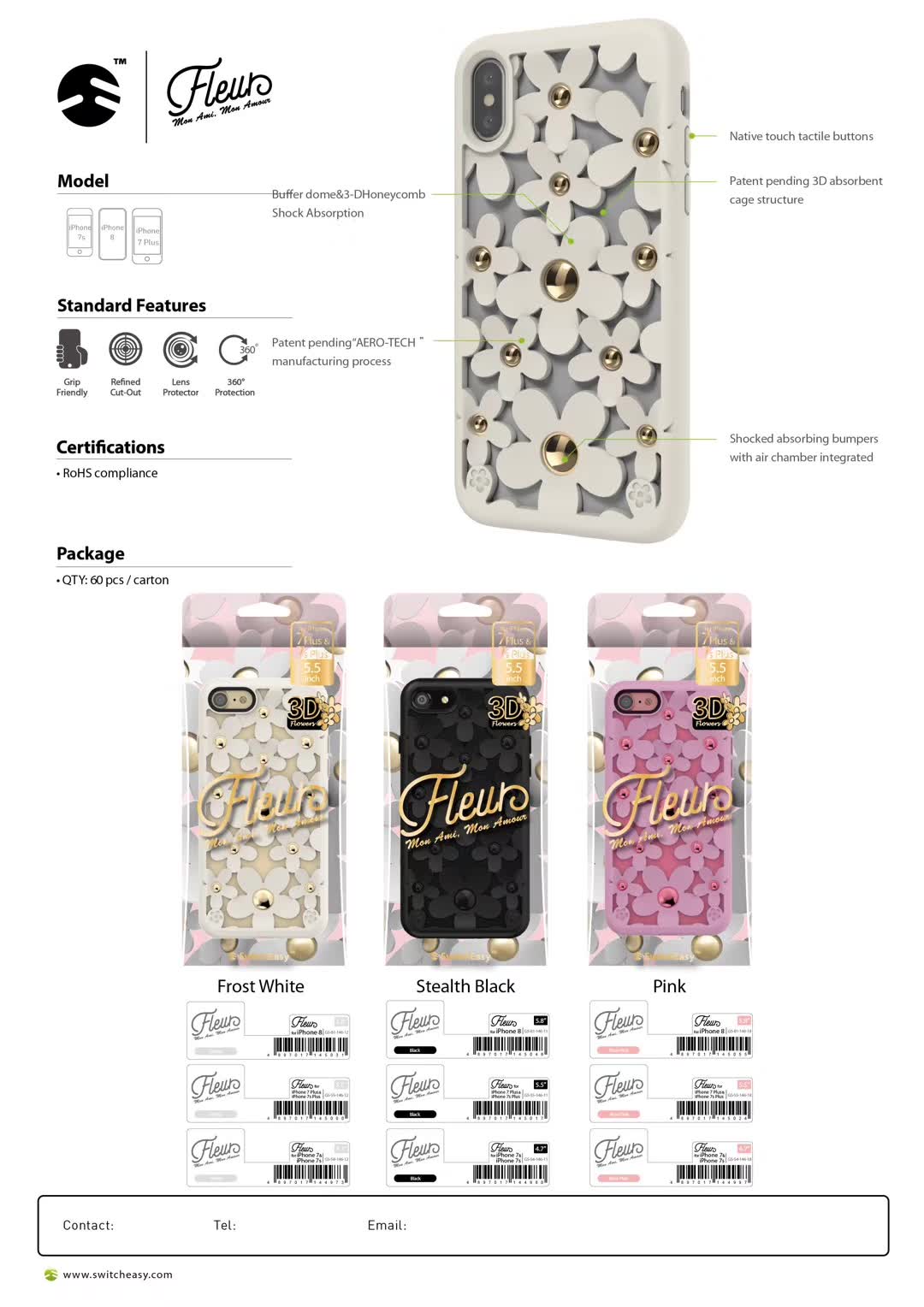 SwitchEasy Fleur 3D Flowers Protective TPU Case w/ Native Touch Buttons for Apple iPhone X