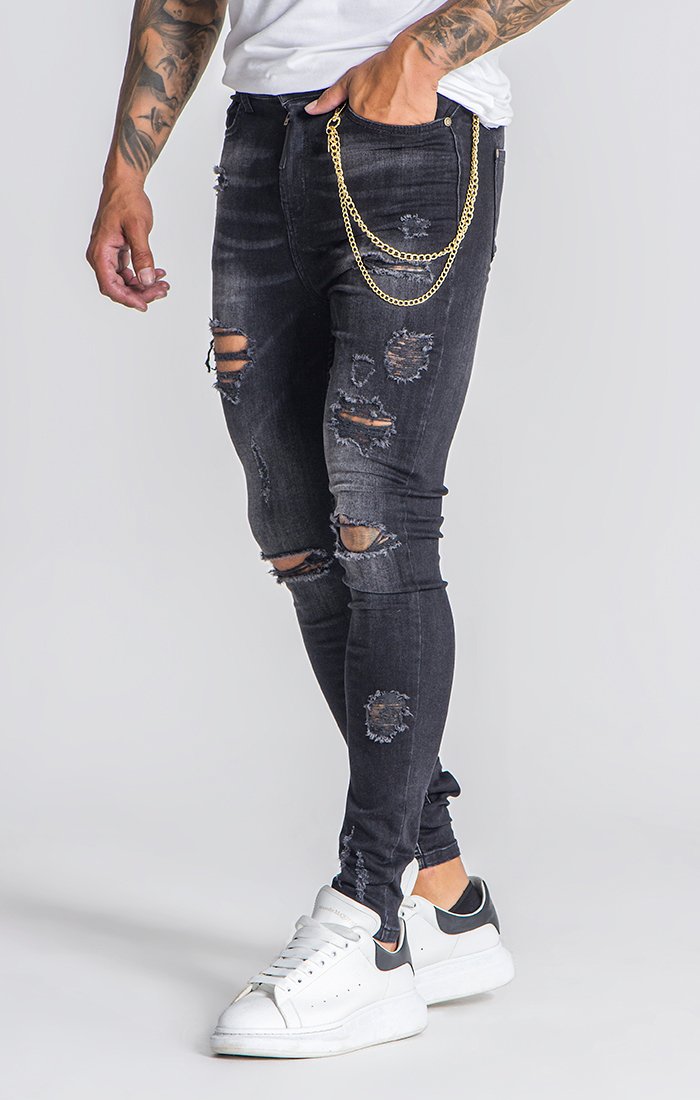black ripped jeans with chains