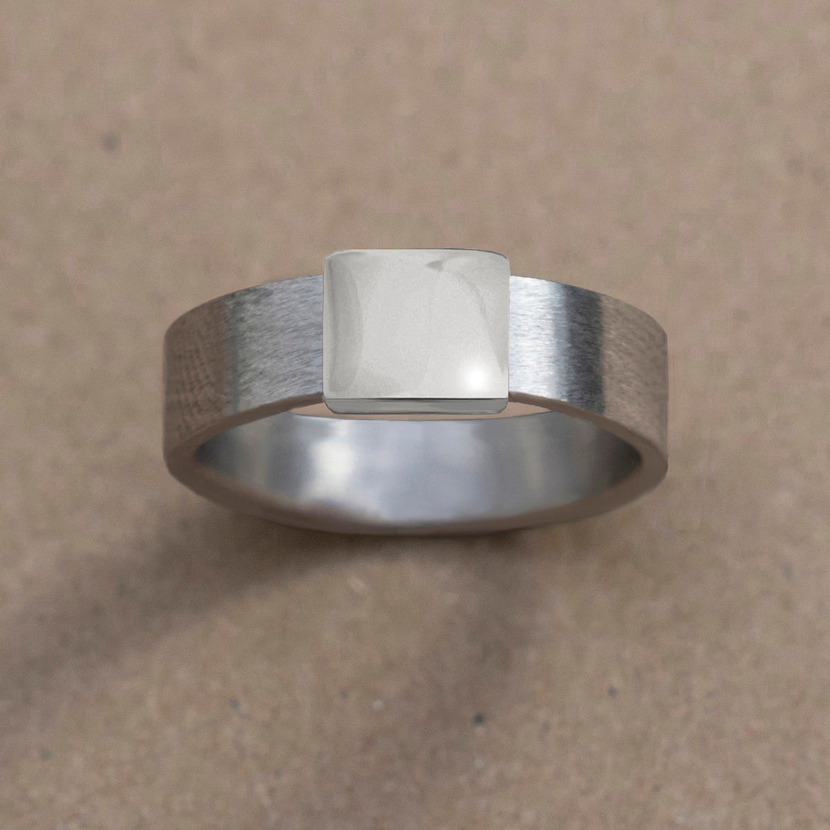 Classic Steel Shotgun Barrel Wedding Ring with 14kt White