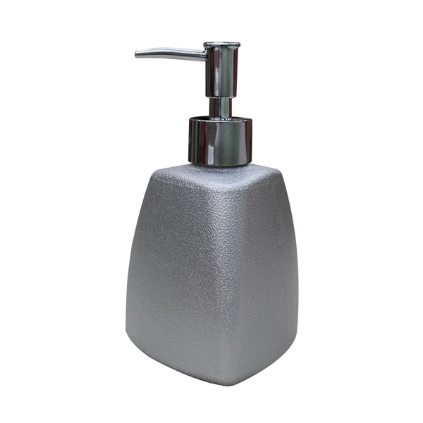 white and silver soap dispenser