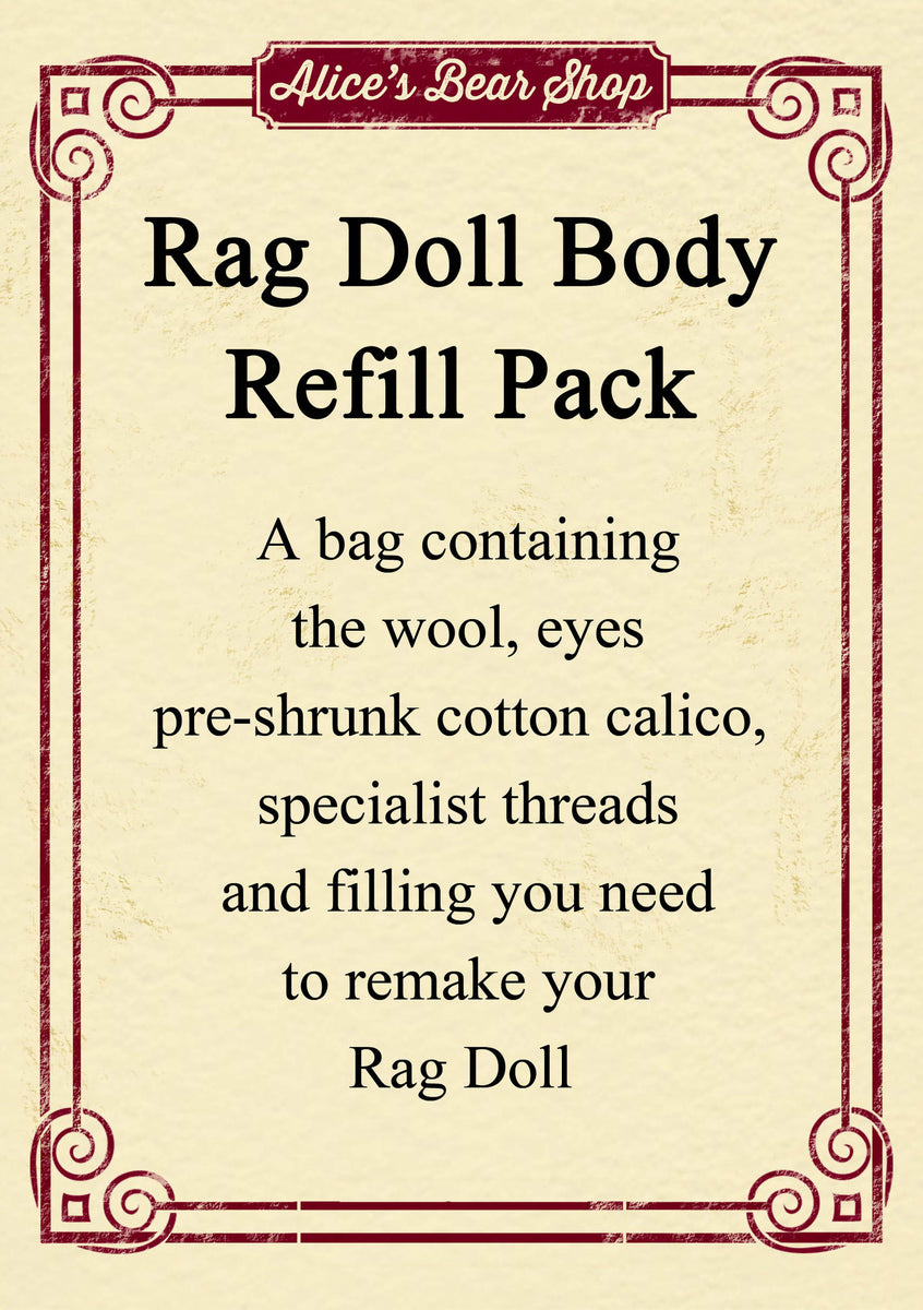 54 cm When Made Sewing A Rag Doll Body Kit-Cream Calico/Black Hair 