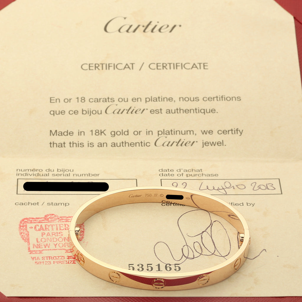 cartier love bracelet certificate