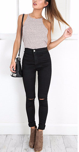 womens black jeans with ripped knees