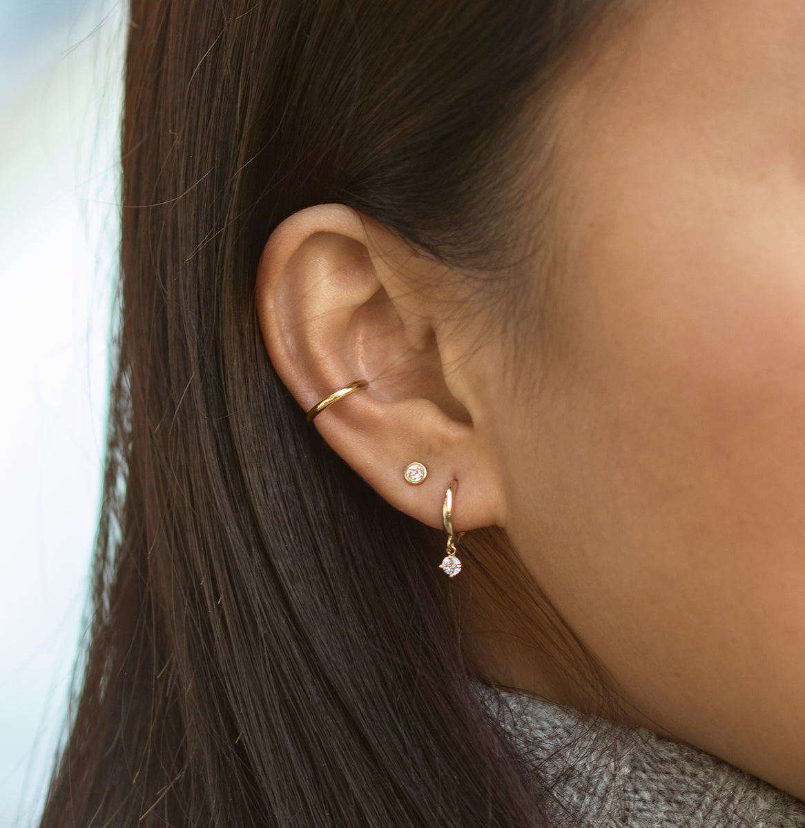 Huggie Drop Earrings, 14K Gold Hoops, Dangle Huggie Earrings – AMYO Jewelry