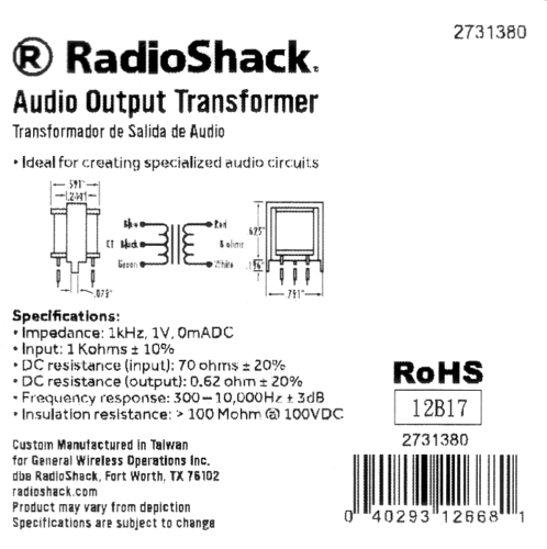 audio output transformer 1000 ohm 8 ohm