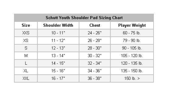 schutt youth football pants size chart