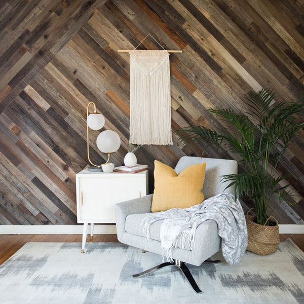 3" reclaimed wood peel & stick panels by plank + mill