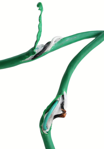 damaged cord with exposed wires