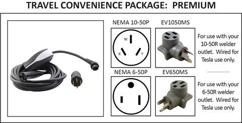 Travel Convenience Premium Package, AC works brand products, ACConnectors, Tesla mobile charger