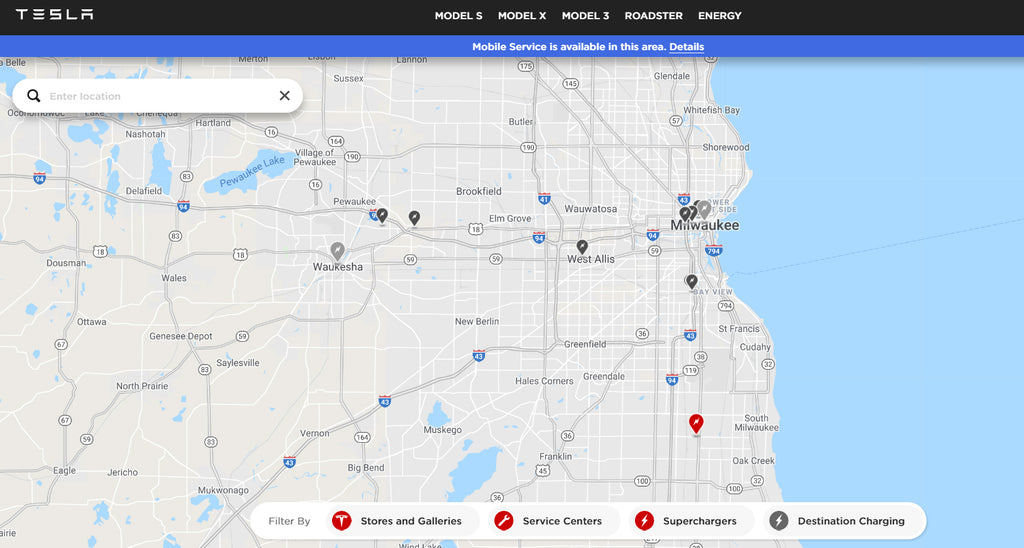 Tesla SuperCharger Station Locations near Milwaukee WI