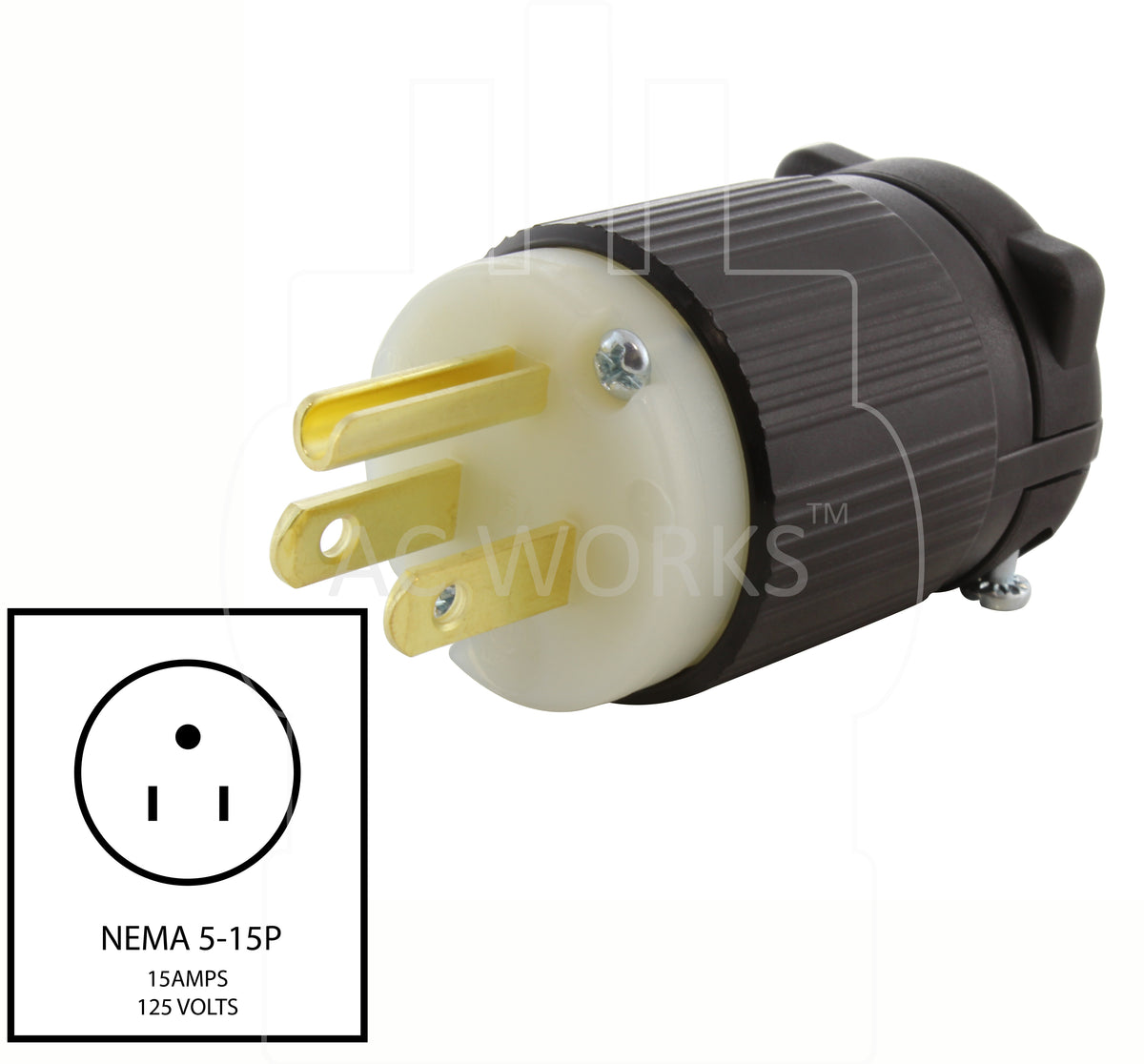 AC WORKS® NEMA 5-15P 15A 125V Household Plug With UL, C-UL Safety