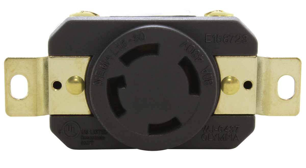 30A, 480V, 3-Phase NEMA L16-30R flush-mount-locking-industrial-grade