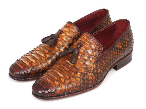 Paul Parkman Men's Genuine Python Tassel Loafers Camel - The Big Boy Store