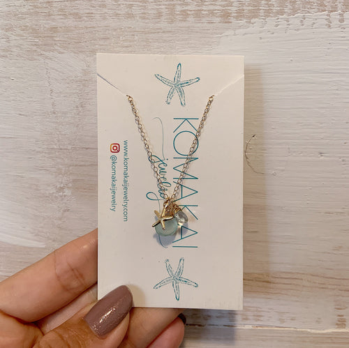 Komakai Jewelry Jewelry Starfish Charm Necklace w/Aqua Chalcedony Starfish Necklace | Dainty Gemstone Jewelry | sungkyulgapa sungkyulgapa