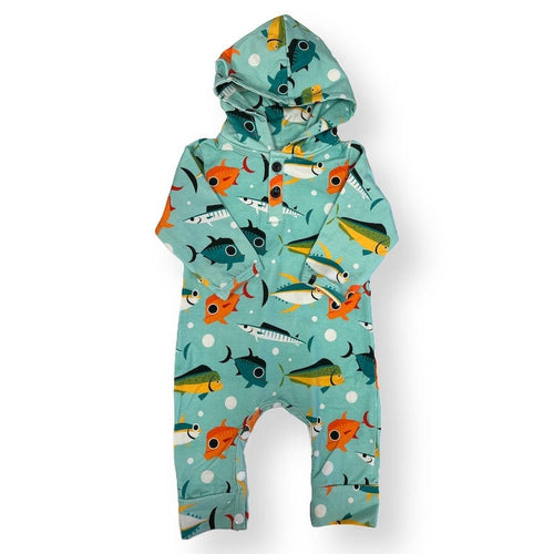 The Keiki Dept Baby One-Pieces Organic Cotton Hooded Romper in Deep Sea Fish sungkyulgapa