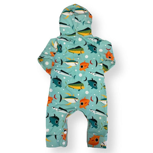 The Keiki Dept Baby One-Pieces Organic Cotton Hooded Romper in Deep Sea Fish sungkyulgapa