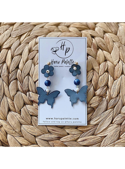 Haru Palette Jewelry Audrey Earrings in Blue Leather Earrings | Unique Round Design | Haru Palette at sungkyulgapa sungkyulgapa
