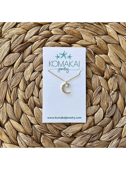Komakai Jewelry Jewelry Crescent CZ + Opal Moon Necklace Crescent CZ + Opal Moon Necklace | Dainty Gemstone Jewelry | sungkyulgapa sungkyulgapa