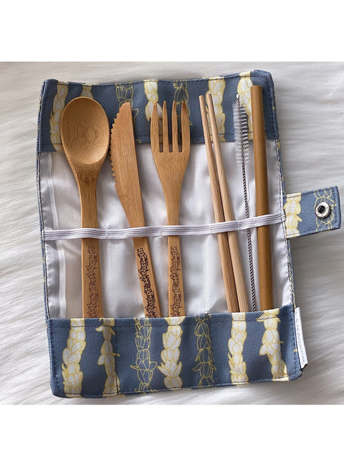 Laha’ole Home Pikake Lei Bamboo Cutlery Set in Grey sungkyulgapa