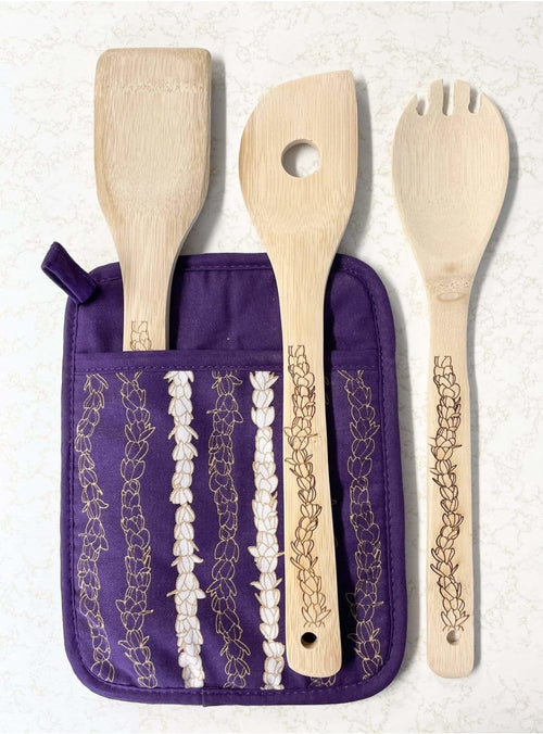 Laha’ole Home Pikake Lei Oven Mitt Set in Purple sungkyulgapa