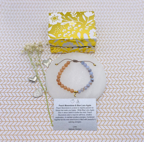 Natsuko Designs Jewelry Peach Moonstone and Blue Lace Agate Bracelet sungkyulgapa