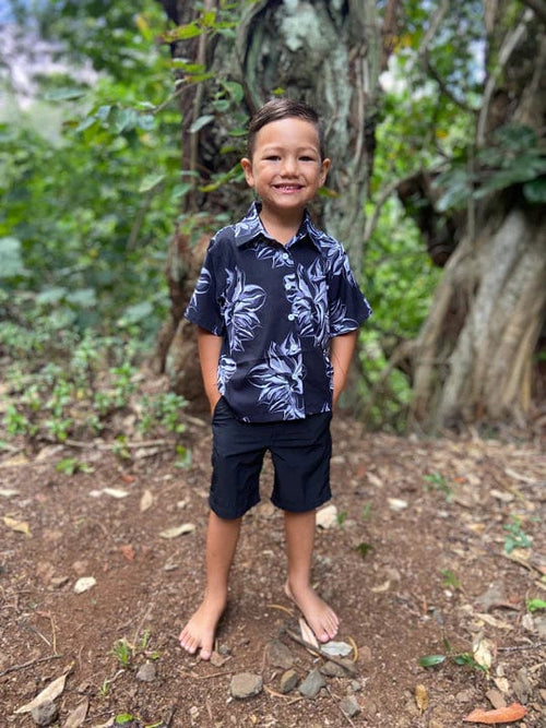 Pohaku Hawaii Keiki Boy's Aloha Shirt in Ele Ele Kalea Boys Aloha Shirt in Dark Green | Keiki Aloha Shirt | sungkyulgapa sungkyulgapa