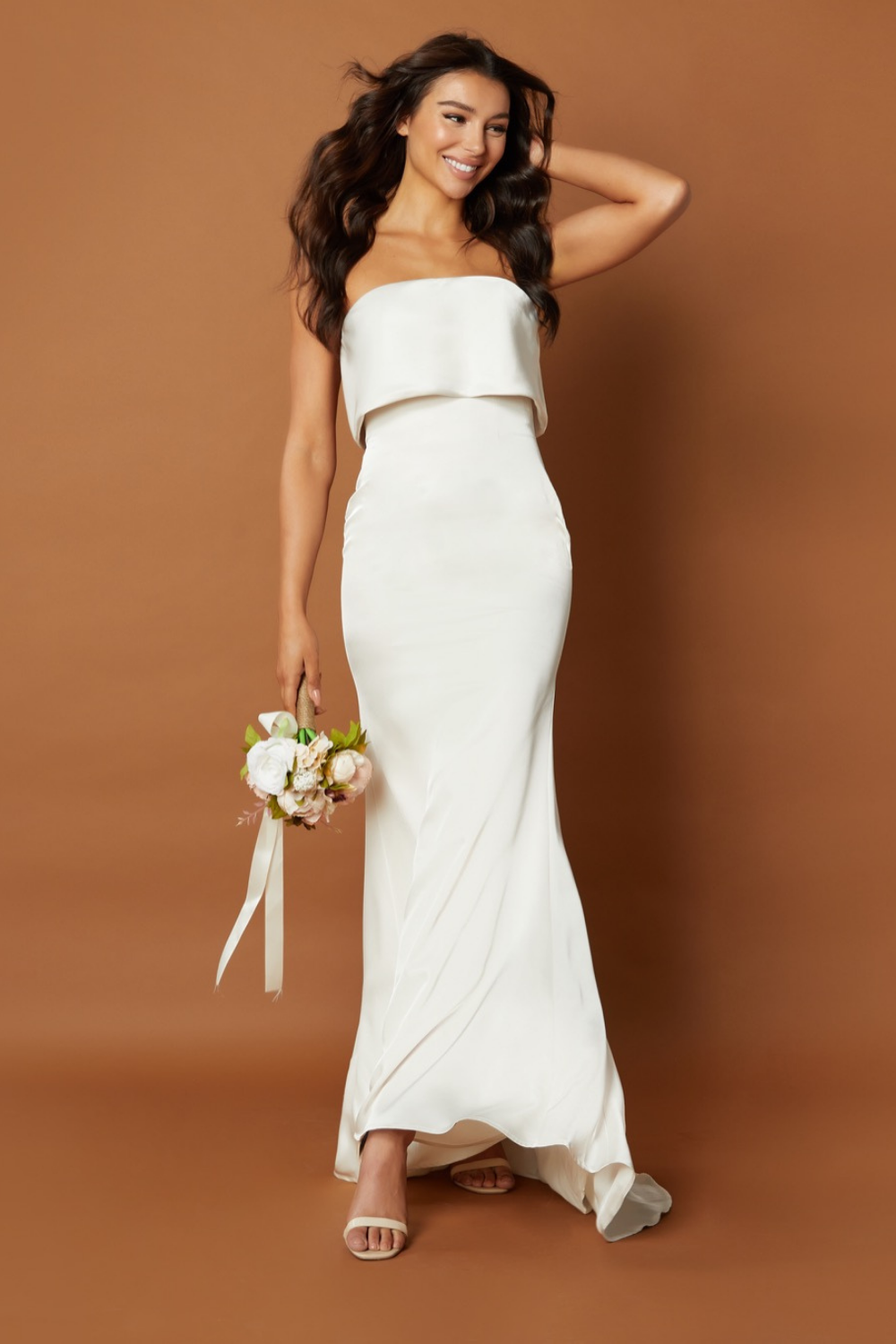 Jetaime Strapless Maxi Dress with Overlay and Button Back Detail, UK 10 / US 6 / EU 38 / Ivory
