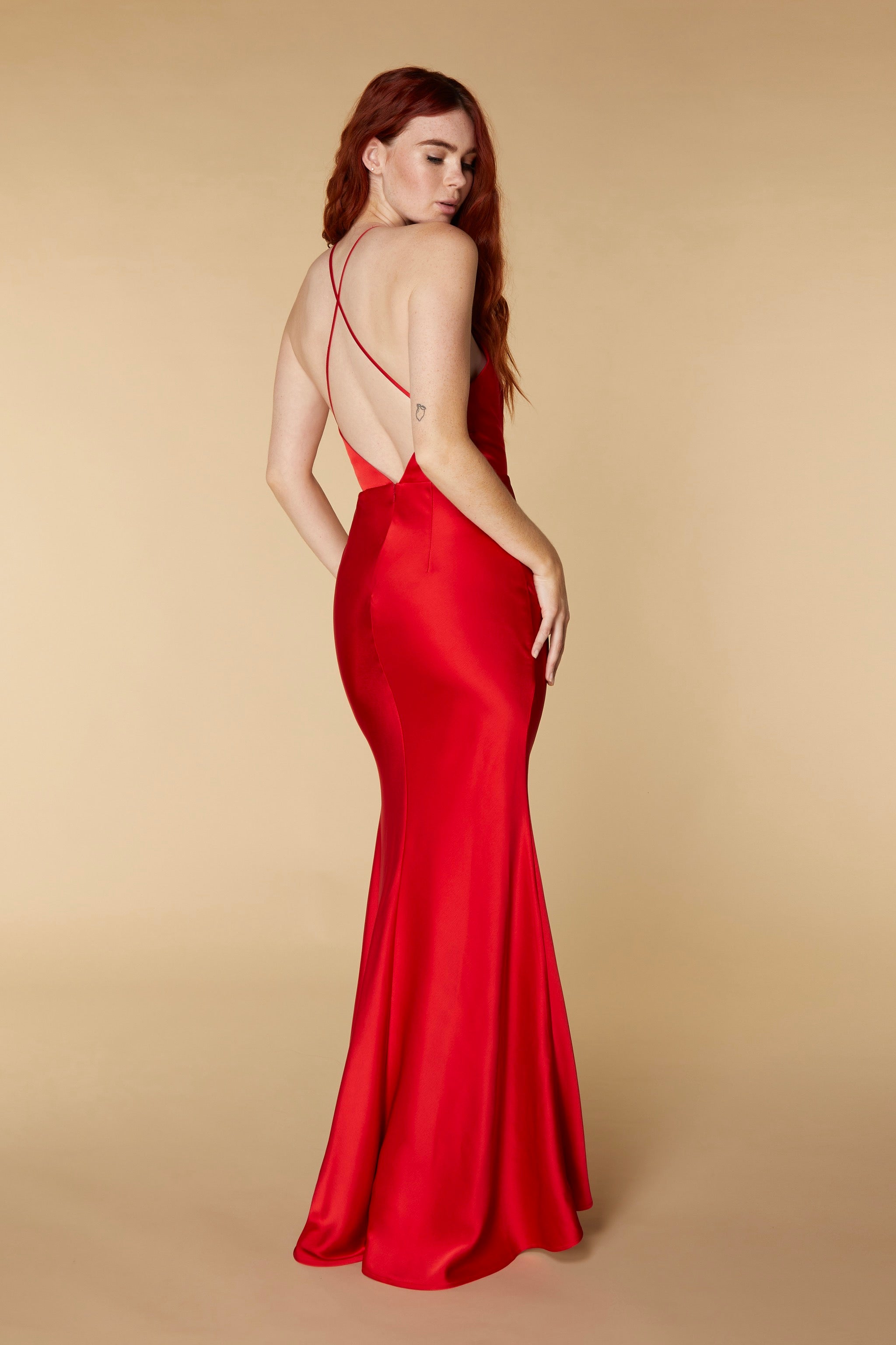 Lux Open Back Maxi Dress with Thigh Split, UK 10 / US 6 / EU 38 / Red