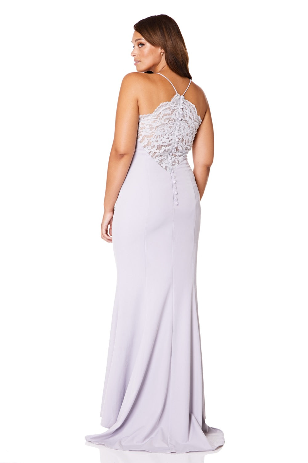 Addilyn Fishtail Maxi Dress with Lace Button Back Detail, UK 18 / US 14 / EU 46 / Silver