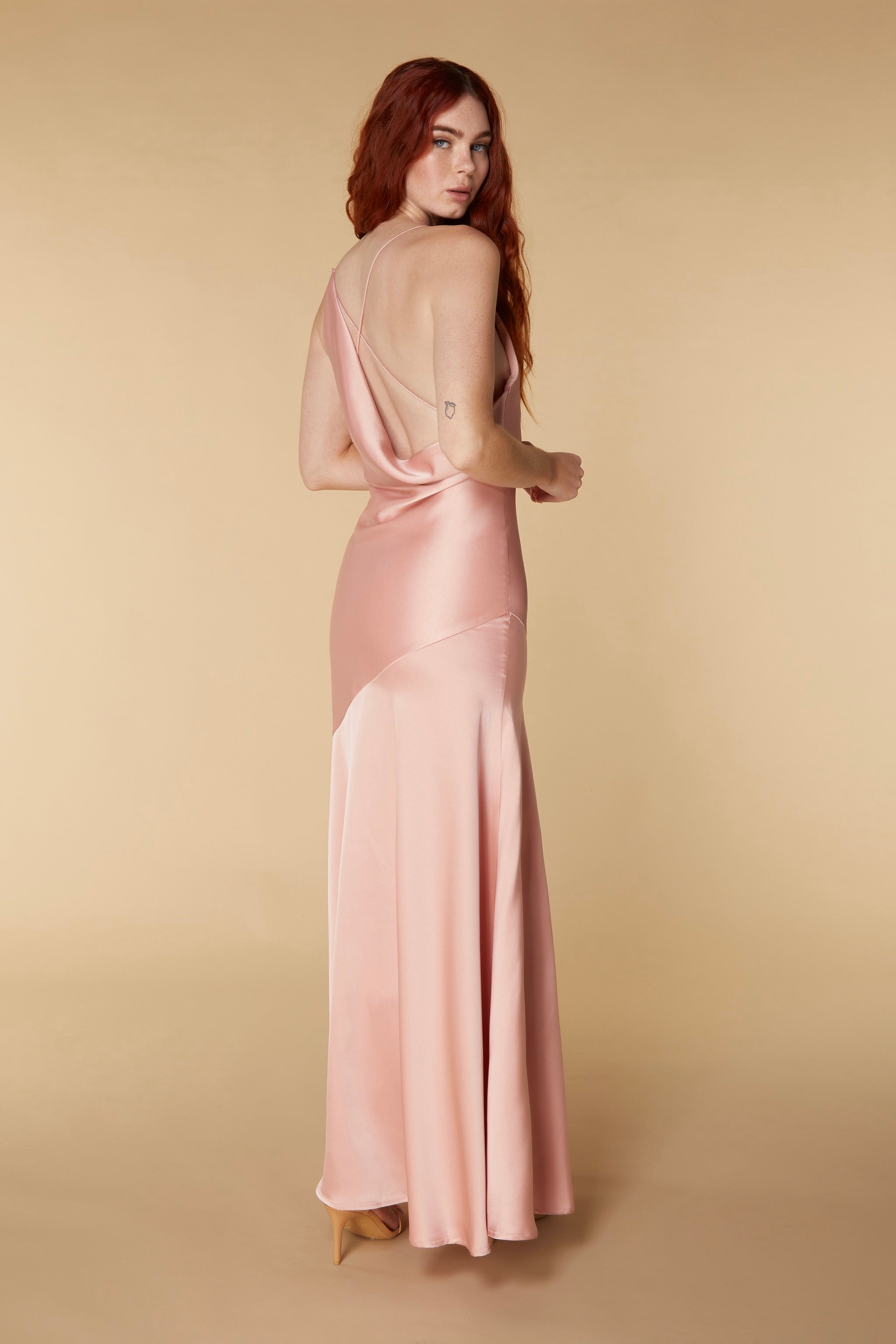 Nay Asymmetric Cowl Back Maxi Dress with Thigh Split, UK 6 / US 2 / EU 34 / Blush