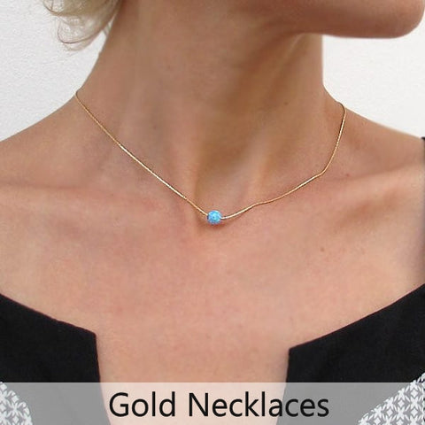 Minimalist Necklaces for here - Gold Opal Pendant - Gold Chokers for women