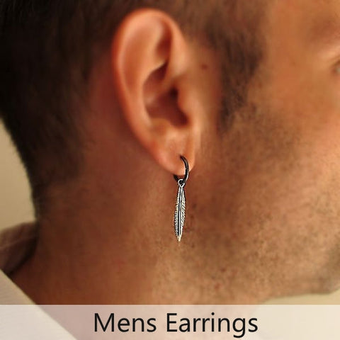 Mens Earrings - Hoops for men, feather earrings, stud mens earrings, cross mens earring