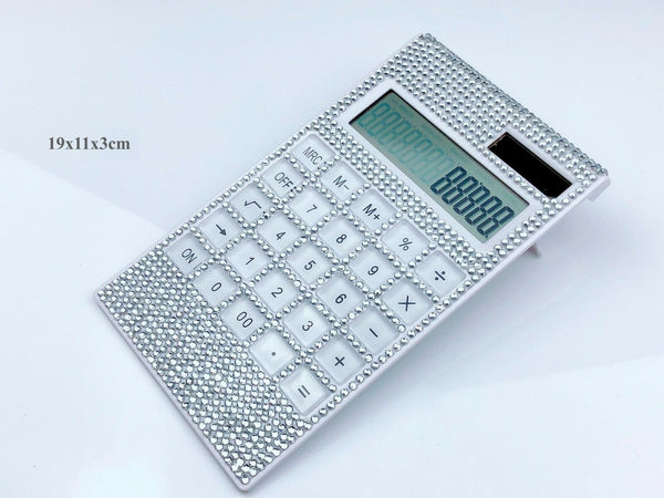 Blingustyle Sparkly Silver Crystal 12 Digits Dual Power Calculator home/office