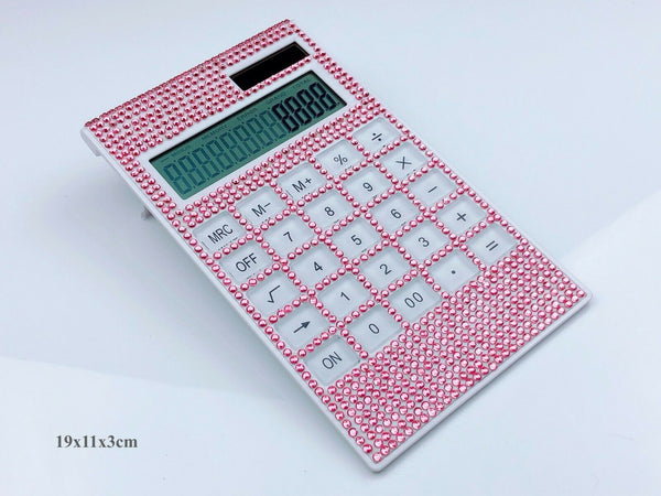 Blingustyle Pink Crystal Design 12 Digits Dual Power Calculator P 