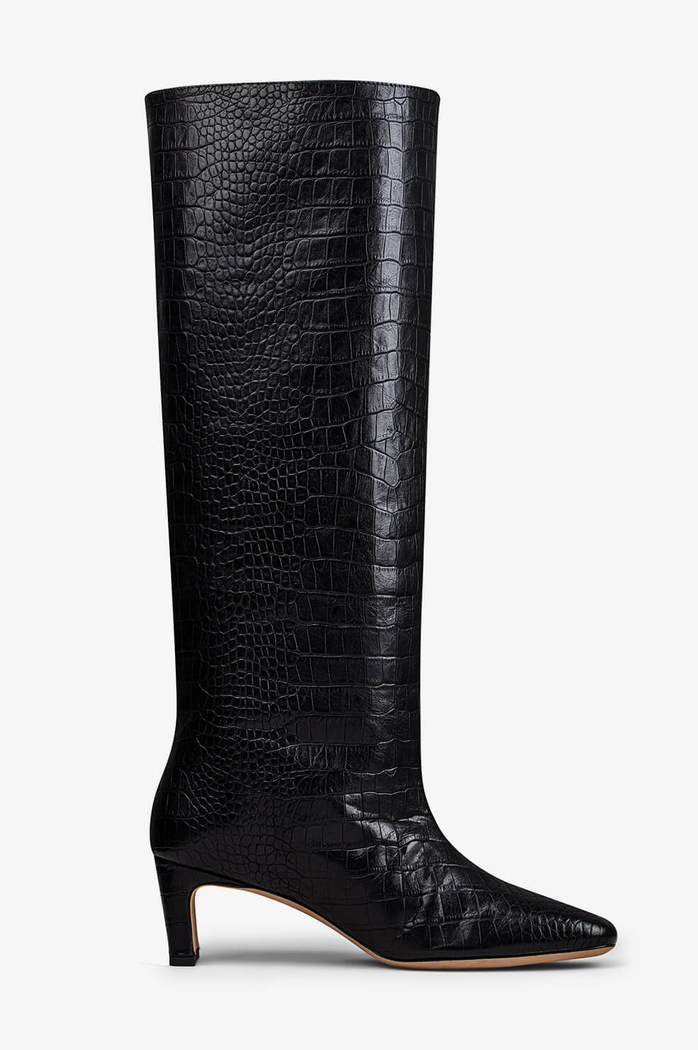 black crocodile knee high boots