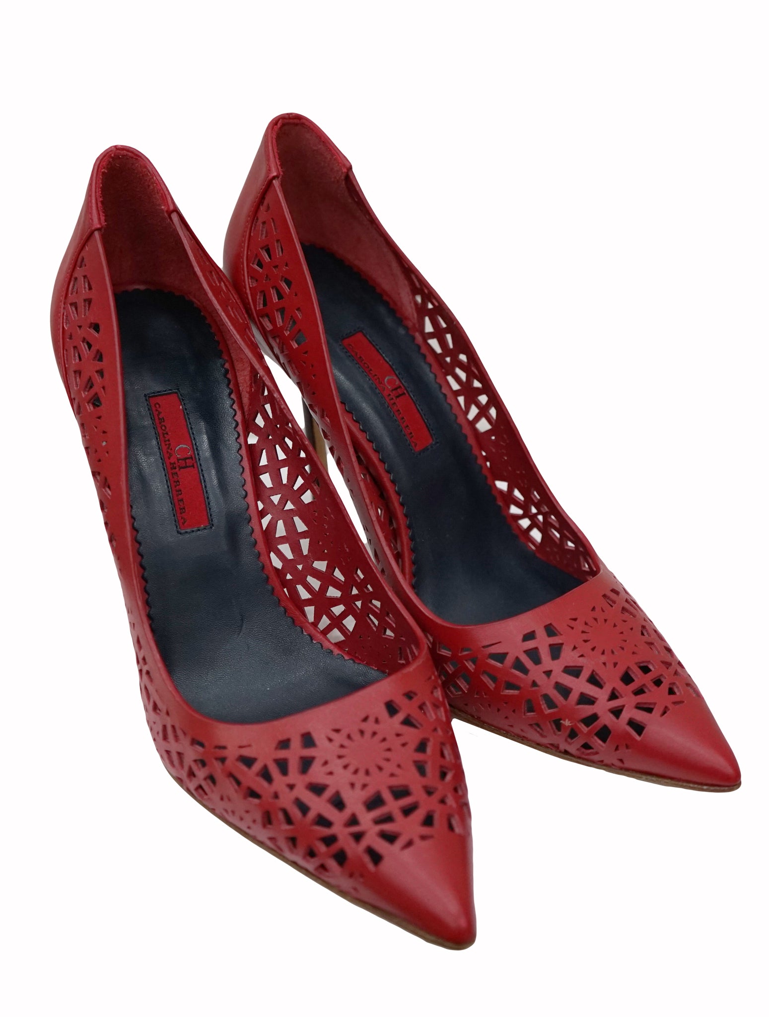 RED LASER CUT STILLETO PUMPS