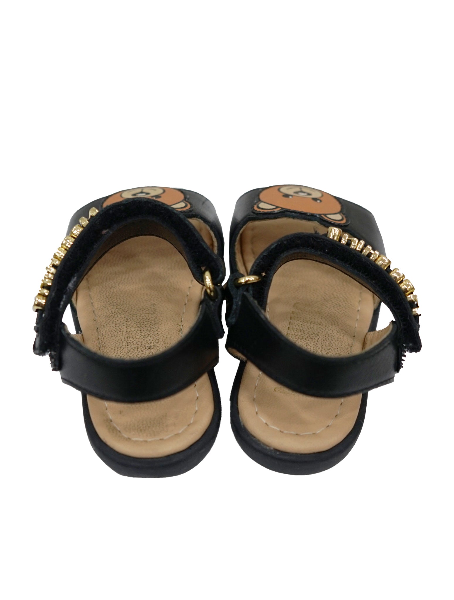 BLACK LEATHER TEDDY SANDALS