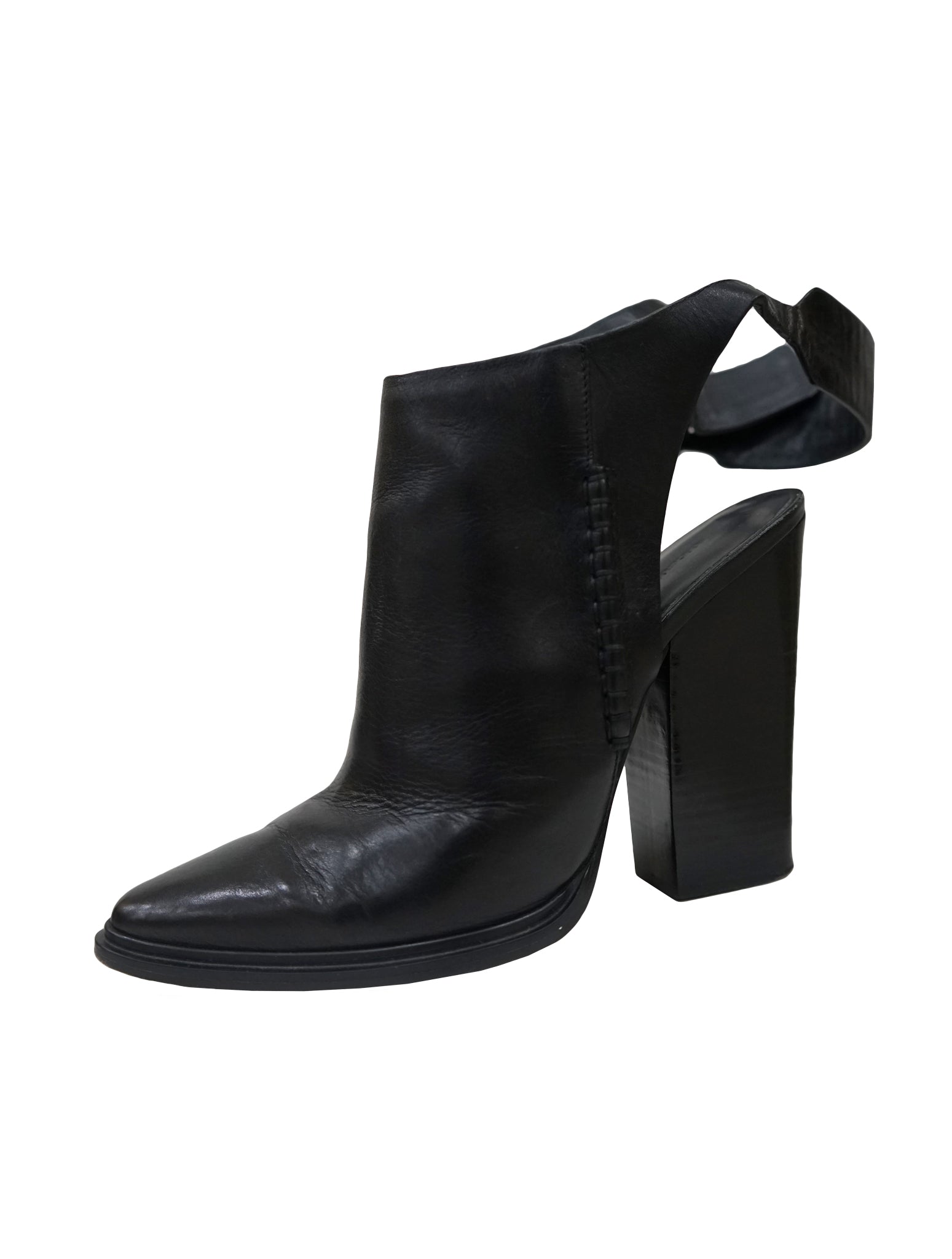 BLACK LEATHER SLING BACK BOOTIES
