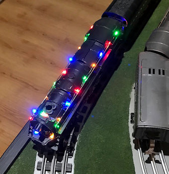 colored light string used in a model train