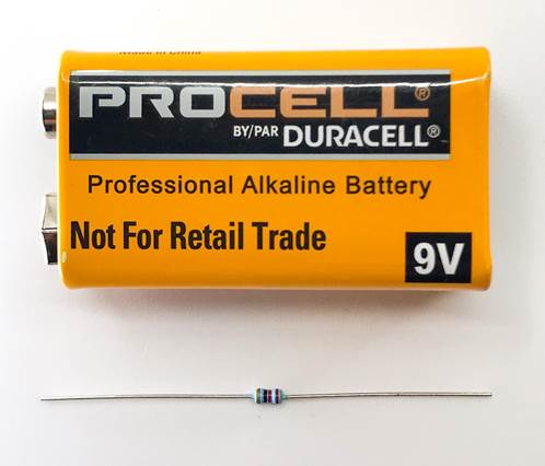 9 volt resistor with 9 volt battery-Figure B