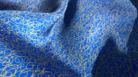 Geoff Stocker ‘Sussex Scribble’ silk in blue and gold.