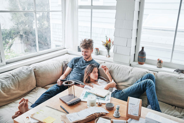 Casey and Ally of Canyon Coffee relaxing in their Venice, CA home | young entrepreneurs | bright kitchen