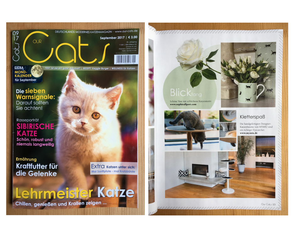 MYMIU im OUR CATS Magazin, Kratzbäume, Katzenbäume, Design Kratzbäume, handgemacht, Eyecatcher